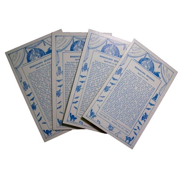 4 Exhibit Horoscope Readings Fortune Teller Cards Witch Cats Bats Frogs April - Picture 1 of 6